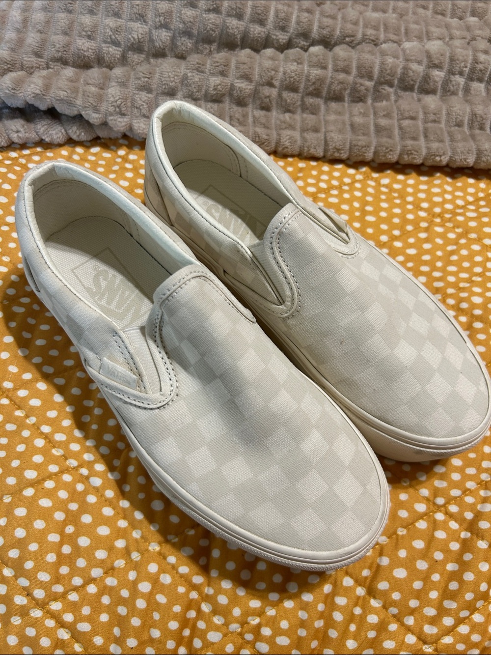 Vans Slip-On Checkerboard Loafers — Off-White platform